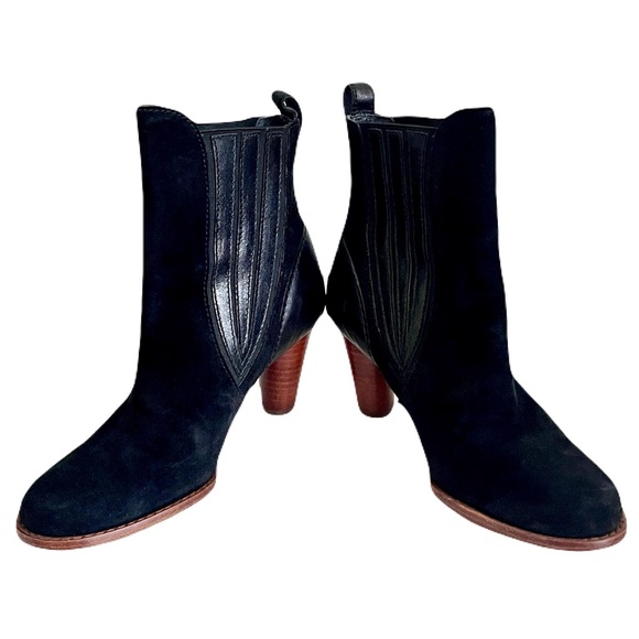 Ugg Black Suede and Leather Stacked Heel Sherpa Lined Chelsea Boots, Size 6 - Picture 6 of 8